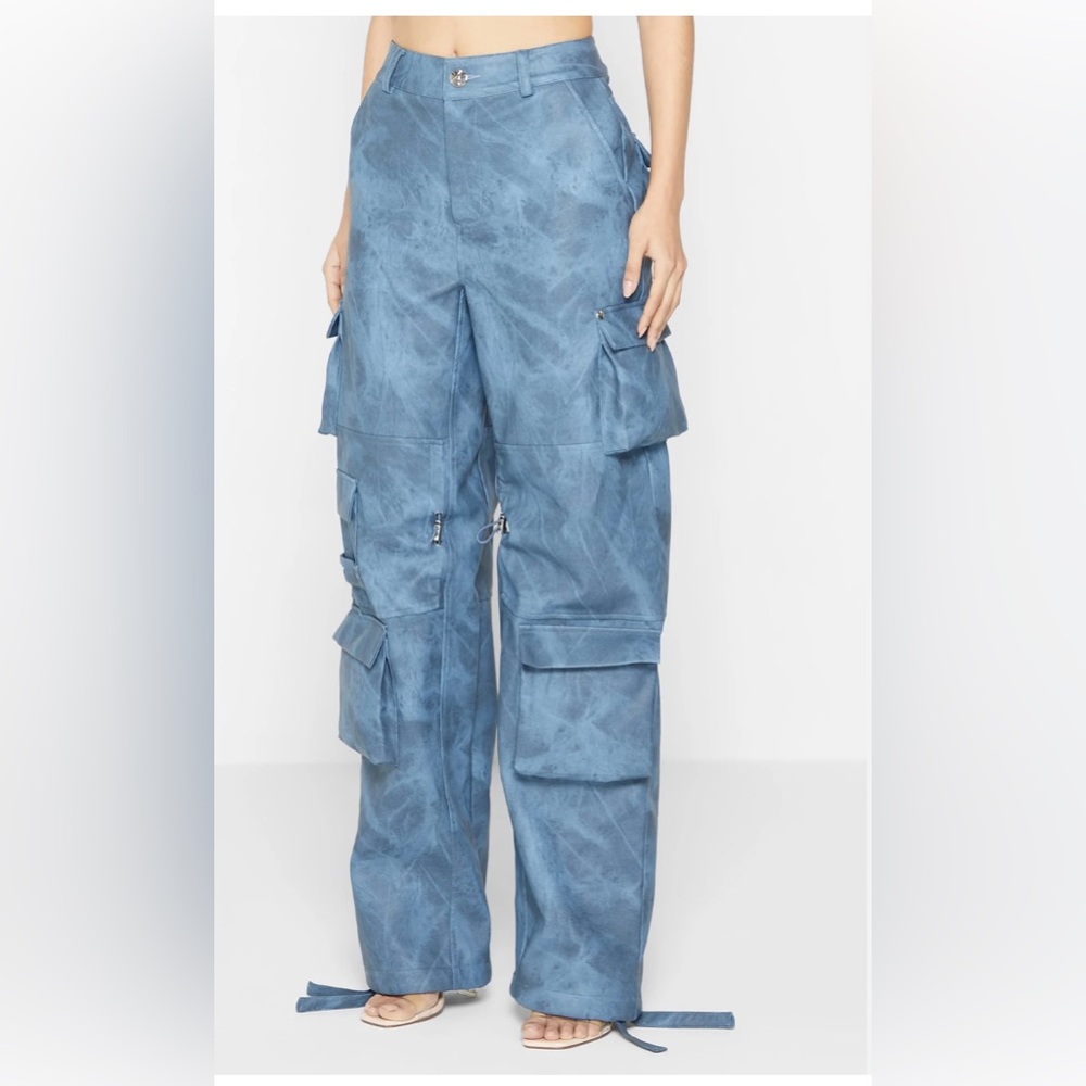 Maniére De Voir High Waisted Vintage Marble Leather Cargo Pants